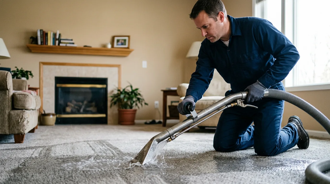 Water damage restoration technician working near Rock, MI